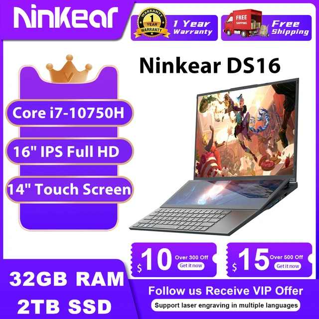 Ninkear Laptop 16-inch Intel Core i7-10750H IPS Full HD 32GB RAM + 2TB SSD Gaming Laptop with Touchscreen Windows 11 Notebook 1