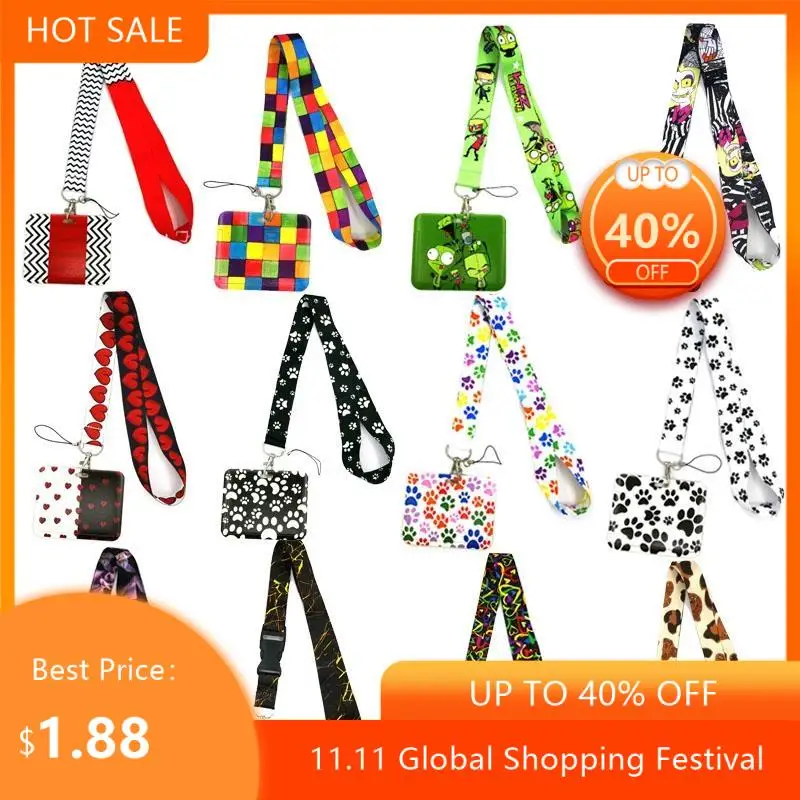 

Lanyard Credit Card ID Holder Bag Student Women Travel Card Cover Badge Car Keychain Decorations Keychain Key Ring