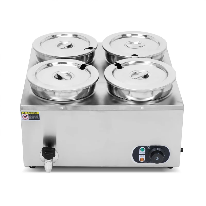 

220V~240V Commercial bench type thermal insulation four head round warm soup pool thermal insulation equipment steamer