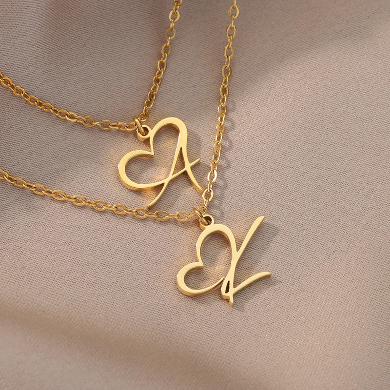 

Stainless Steel Heart Initial Necklace for Women Gold Color Initial Letter Heart Necklace Femme Aesthetic Jewelry Free Shipping