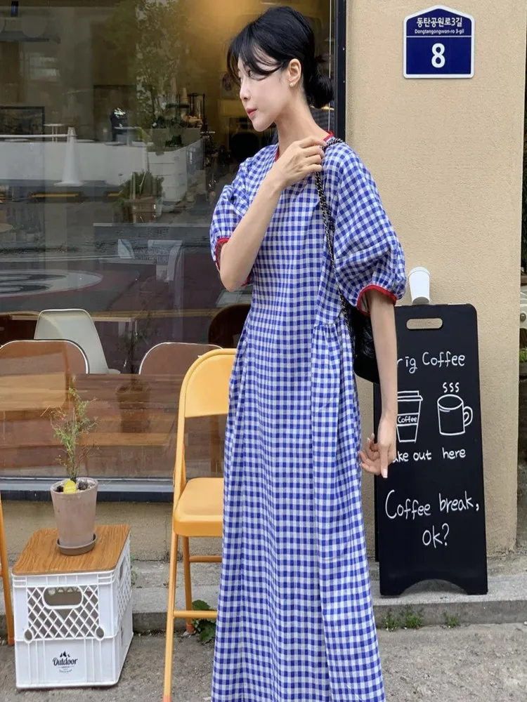 Женское винтажное плиссированное платье повседневное длинное клетчатое в