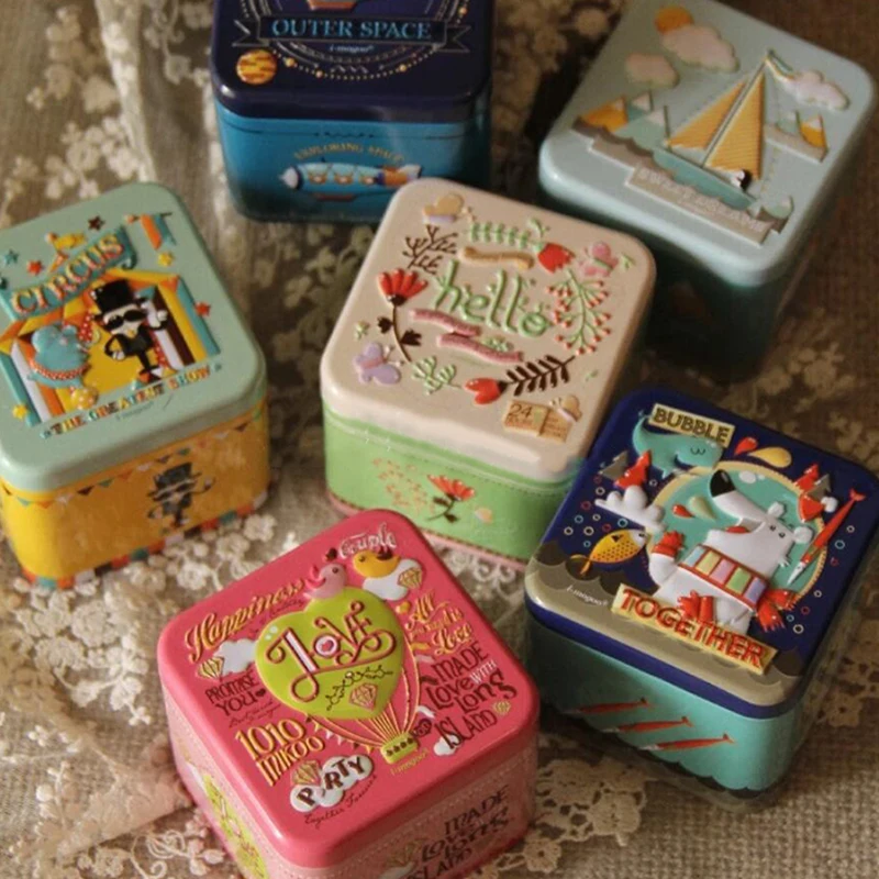 Exquisite 3D Cartoon Tin Box Biscuit /Tea leaf Sundries Container Case Metal Wholesale Child Gift Box Square Jewelry Organizer