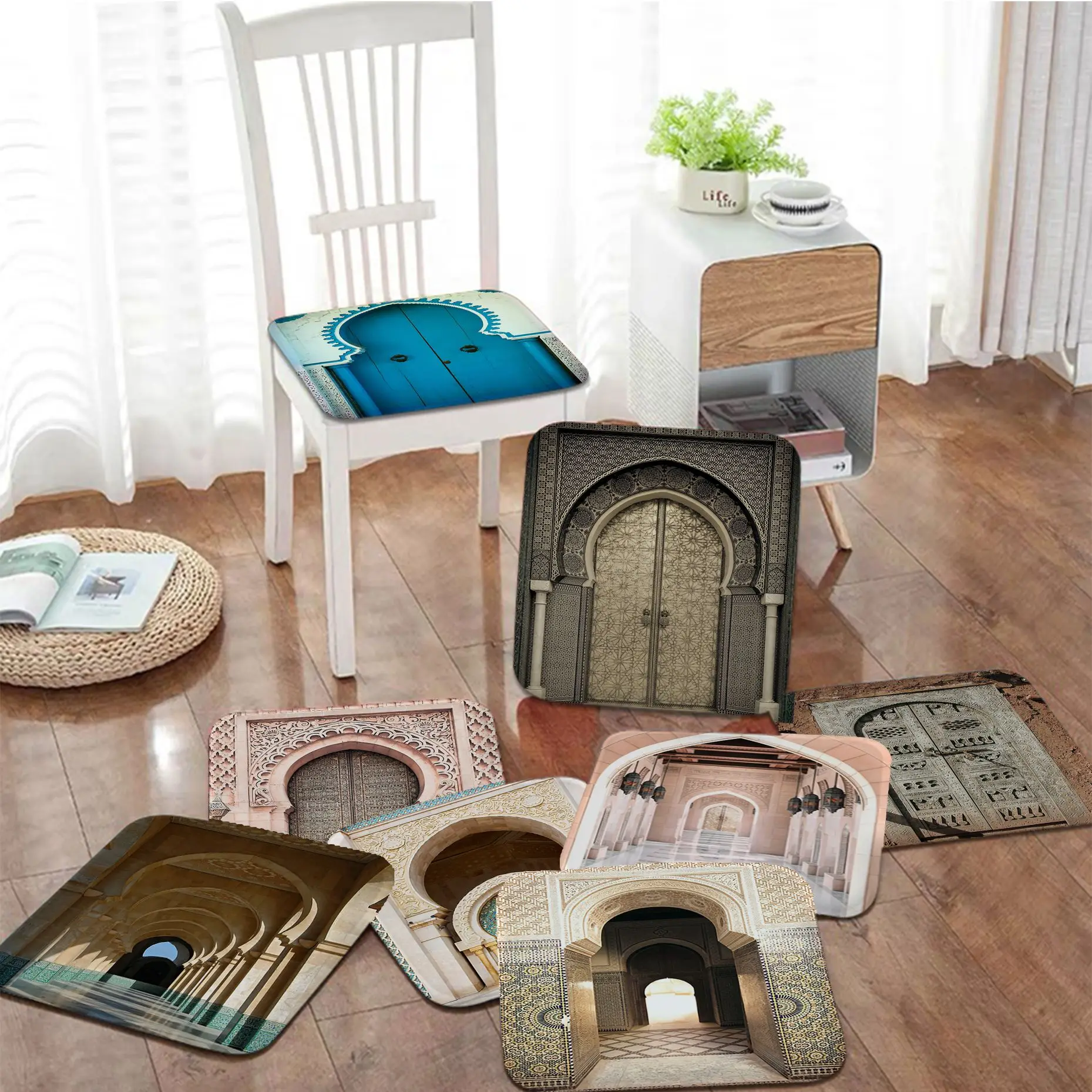 

Morocco Door Arabic Square Plush Cushion Home Back Cushion Soft Comfortable 50x50cm Chair Mat Pad