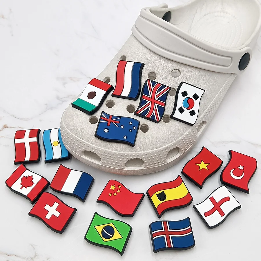 Dropshipping 1Pcs PVC Shoe Buckle Accessories Funny DIY National Flag Shoes Decoration Jibz For Crocs Charms Kids Party Gift