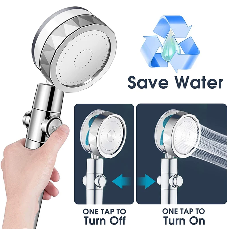 

Pressurized Shower Head Water Saving Flow 360 Rotating Twin Turbo Pressurized Propeller Fan Shower Head Bathroom Accessories