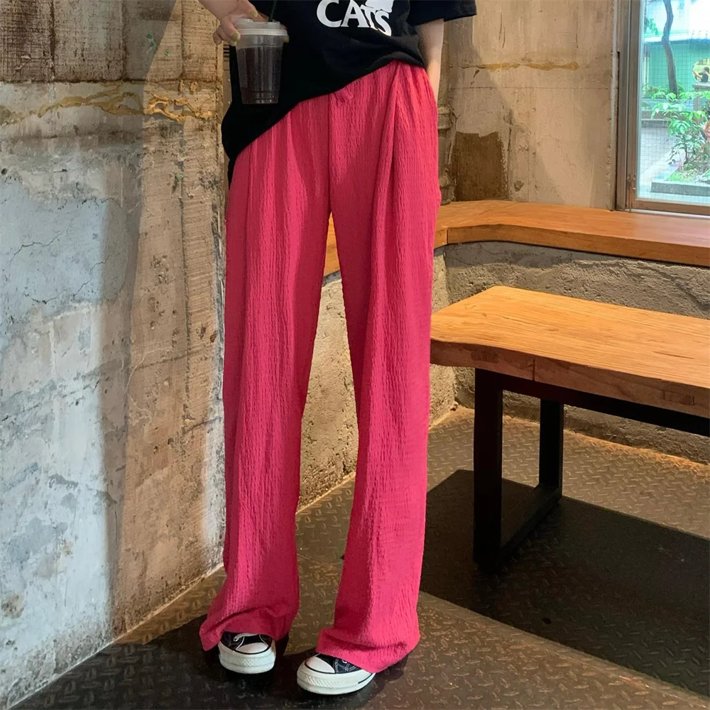 

HziriP Elastic Waist Straight Pants Women Loose-Fitting Stylish Summer 2022 New Wide Leg Casual All Match Solid Office Lady