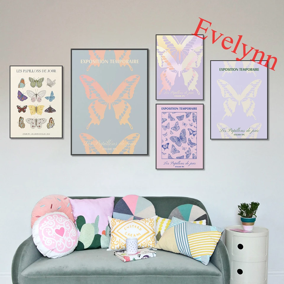 

Butterflies Moth Pastel Iridescent Lilac Poster Modern Home Decor Print Pictures Wall Art Canvas Painting Gift