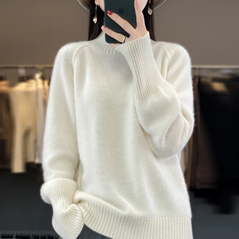 Lazy Style Thickened Women's High Neck 100% Woolen Sweater Long Sleeve Pullover Knitted Top 2023 Autumn/Winter New Underlay