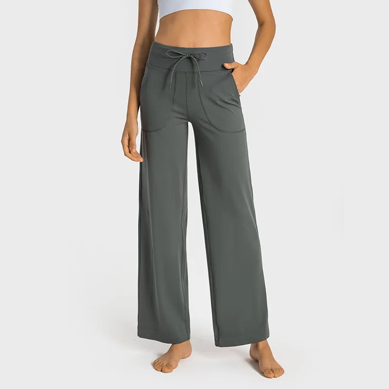 Lulu Throwback Still Women's Loose Yoga High Waist Drawstring Wide Leg Pants Outdoor Casual Jogging Gym Sports Flare Pants