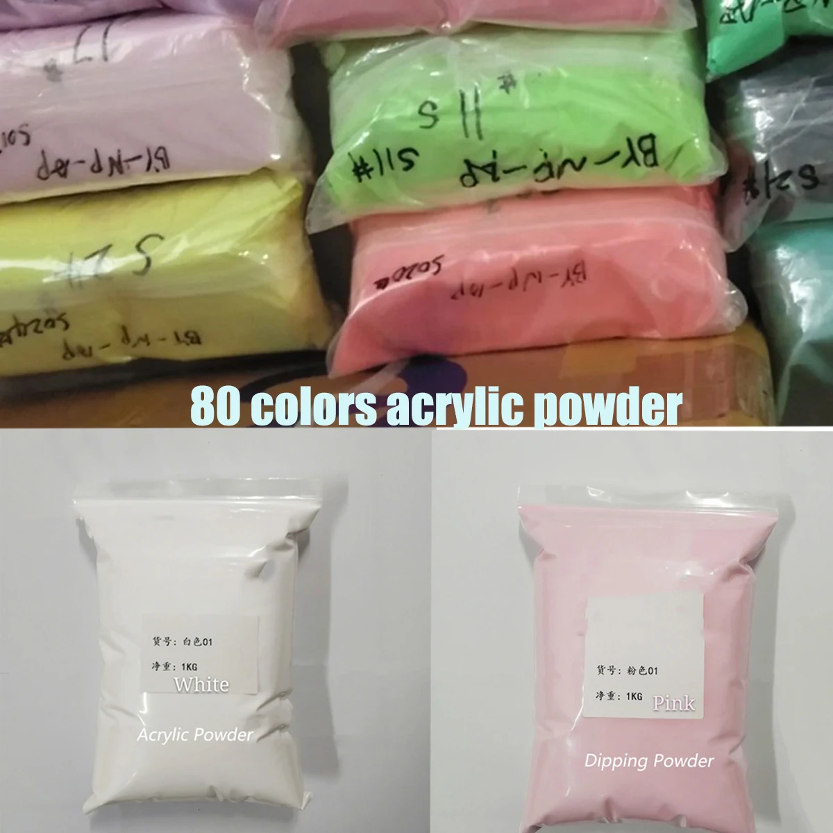 1kg Nude Nail Acrylic Powder,80 Color Crystal Powder Extension/Dip/Engraving Nail Acrylic Powder Refil White Clear Wholesale FD