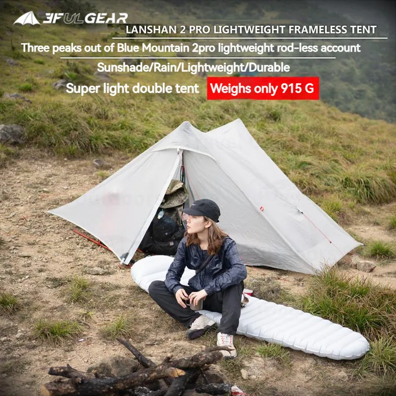 Фото 3F UL GEAR LanShan2 Pro Tent 20D двухслойная силиконовая сверхлегкая палатка для улицы, 2 человека, 3/4, сезонная пирамида, походная палатка для кемпинга №4