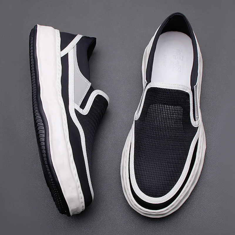 

European station summer men's shoes 2022 new dissolve soles platform shoes fashion mesh breathable loafers low top casual shoes
