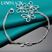 urmylady 925 sterling silver snake chain three butterfly pendan bracelet for woman fashion charm wedding engagement jewelry