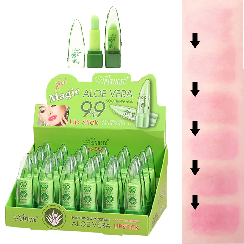 

24Pcs/box Color Changing Aloe Vera Lip Balm for Dark Lips Into Pink Lips Lip Care Free Shipping Moisturizing Lipstick Waterproof