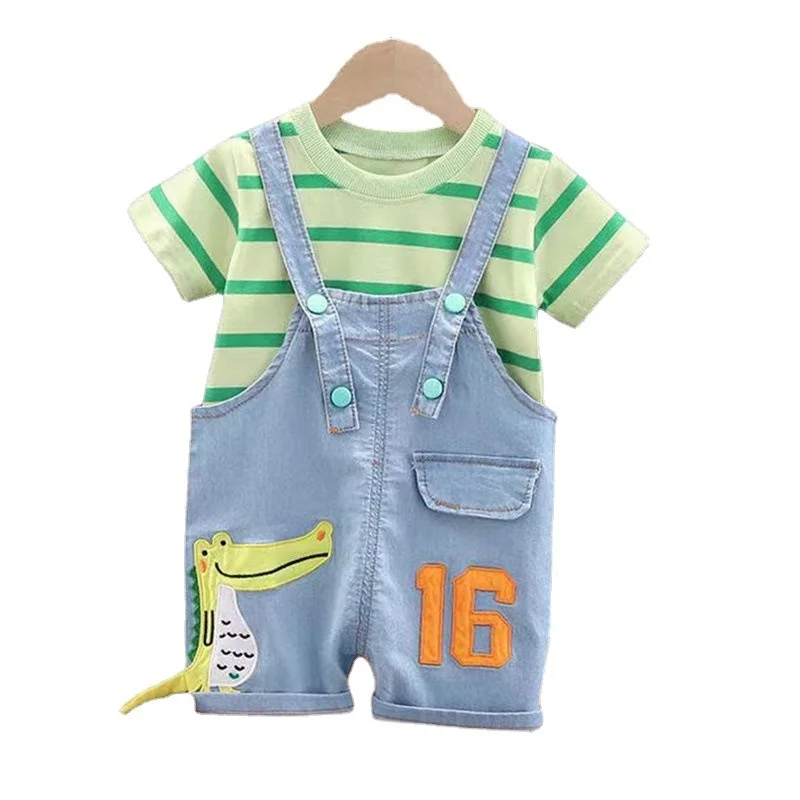 

New Summer Baby Clothes Suit Children Boys Girls Striped T-Shirt Overalls 2Pcs/Set Toddler Casual Cotton Costume Kids Sportswear