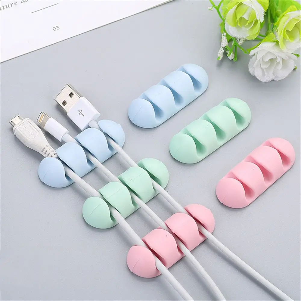 

2pcs Adhesive Silicone Cable Winder Solid Color Cable Holder Desktop Wire Wrapped Cord Cable Charger Organizer Accessories