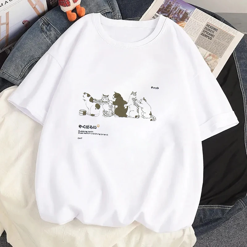 

2023 Мужская футболка в стиле хип-хоп, уличная одежда, футболка с забавным котом Kanji Harajuku, летние топы с коротким рукавом, футболки из хлопка с п...