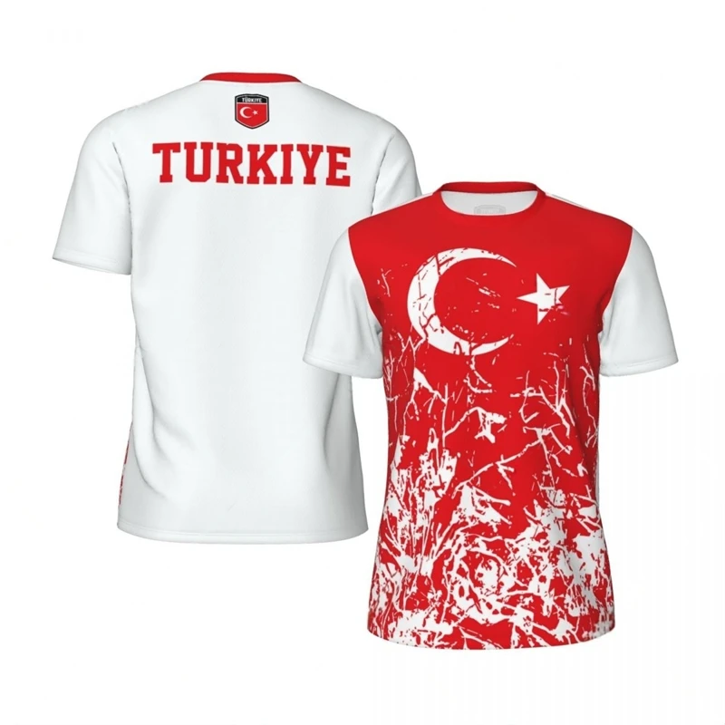 Фото Модная футбольная футболка с флагом Turkiye, повседневная летняя мужская спортивная футболка с коротким рукавом и 3D принтом, свободные уличные быстросохнущие футболки, топы №4
