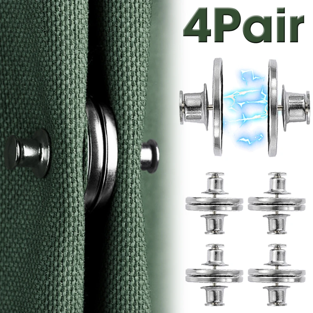 

4 Pair Magnetic Curtain Buttons Clips Detachable Window Screen Close Magnet Buckle Nail Free Curtain Clip Home Room Accessories