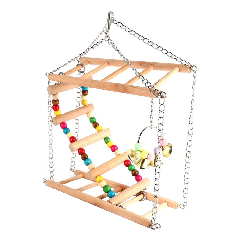 

Pet Playthings Parrot Toys Supplies Small Swing Hanging Ladder Wooden Iron Chain
