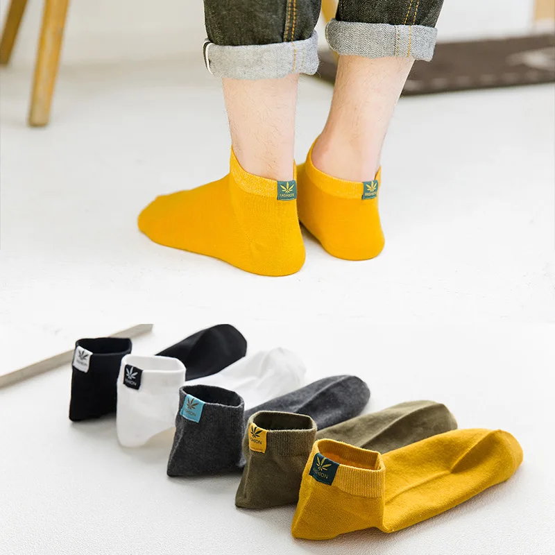 

Носки мужские легкие однотонные, хлопковые повседневные короткие, с Кленовым листом, в Корейском стиле, весна-осень