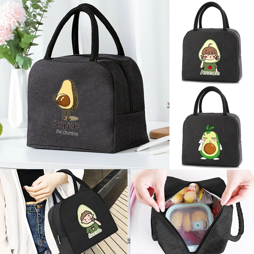 

Lunch Bag Women Insulated Cooler Bags Kids Food Thermal Lunch Box Handbag Avocado Print Canvas Pouch Picnic Portable Organizer