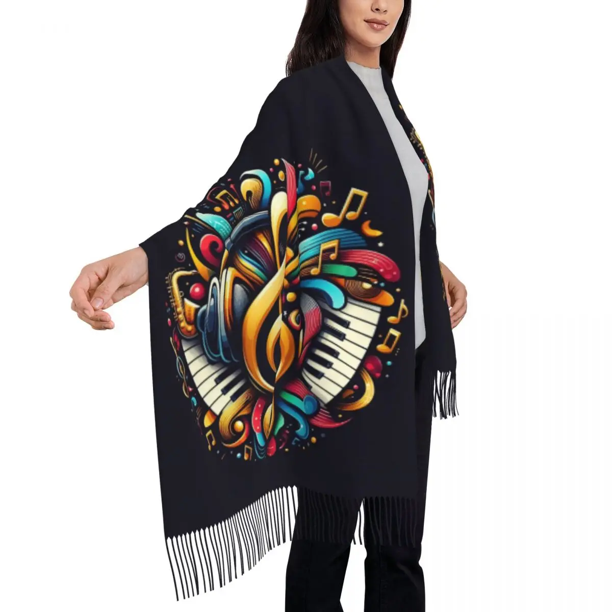 Шарф с принтом на заказ фортепианная клавиатура музыкальные ноты шарф для мужчин