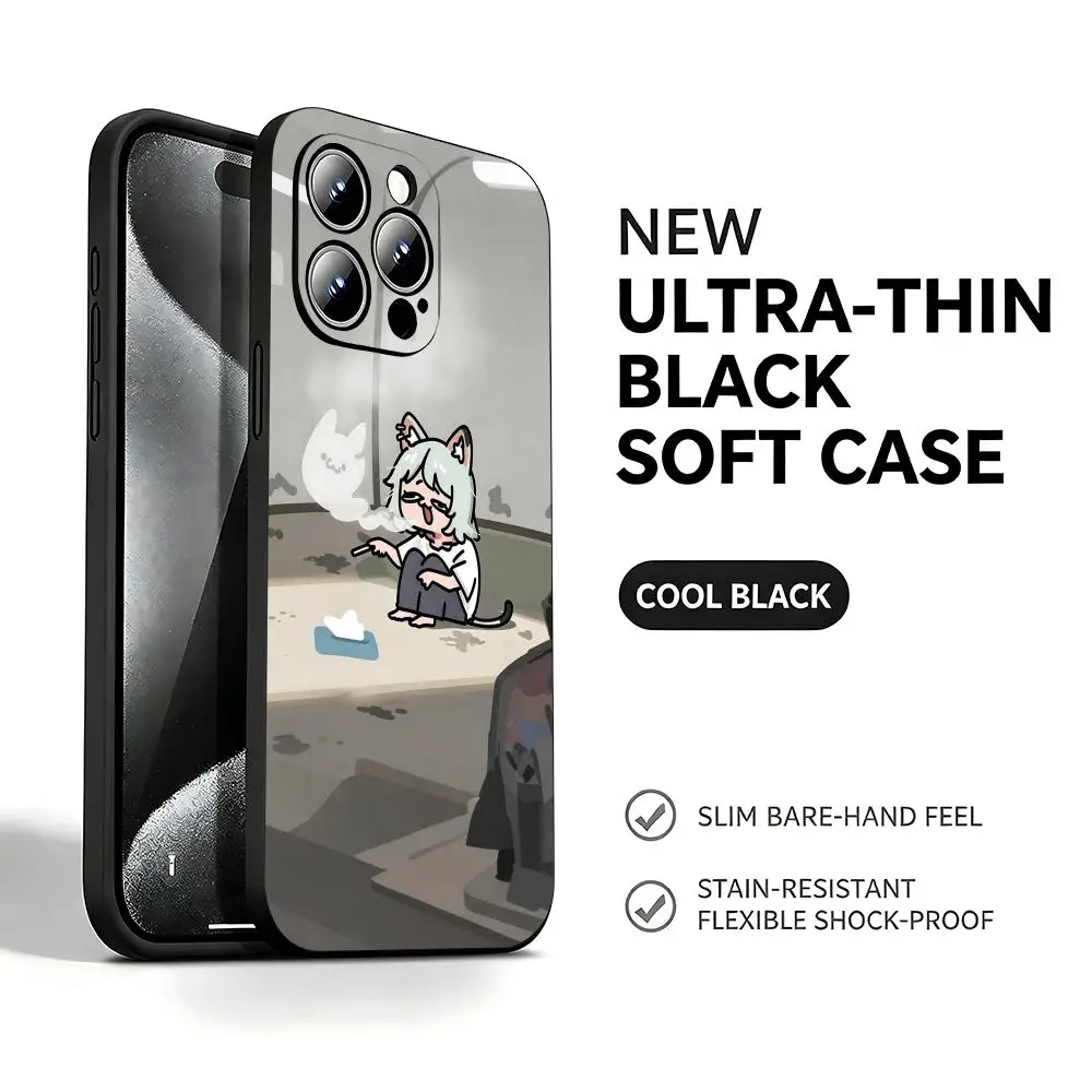 Фото Чехол для телефона с аниме-котом-курильщиком для iPhone 18 17 16 15 14 13 12 X XR XS Plus Mini Pro Max, мягкий черный ударопрочный чехол. №1