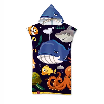 

Cute Mermaid Print Microfiber Wetsuit Changing Robe Poncho Hood Beach Towel Qick Dry Hooded Towels For Swim Beach Surf Beachwear