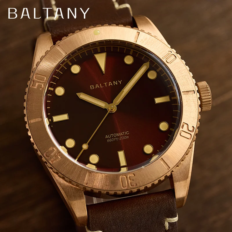 Baltany бронзовые часы для дайвинга мужские 44 мм 200 м водонепроницаемые NH38