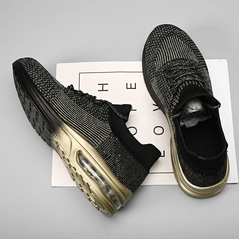 Fashion Mens Sneaker Light Breathable Running Shoes Knitting Air Cushion Lace Up Tennis Sports Shoes