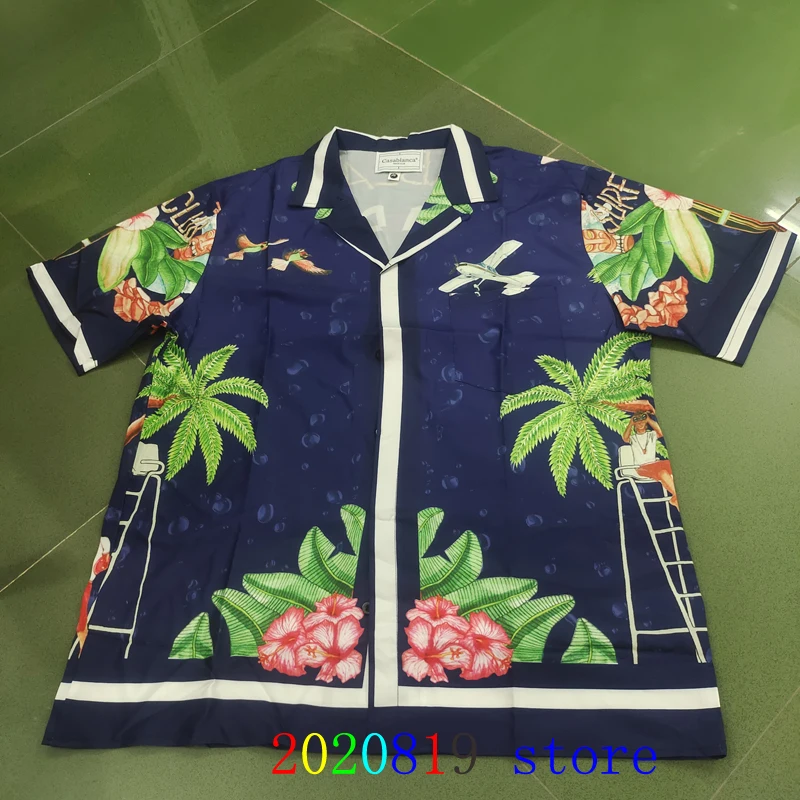 Surf Club Casablanca Shirt Shortpant Set  Airplane Coconut Tree Print Men Women Hawaii Beach Tennis Club Holiday Short Suit