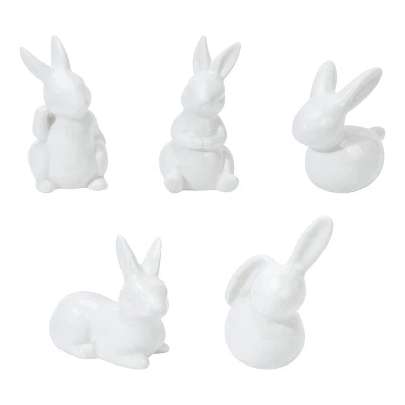 

5Pcs Ceramic Bunny Rabbit Figurine Easter Decoration For Porcelain Modern Art Home Decor Weddings Crafts