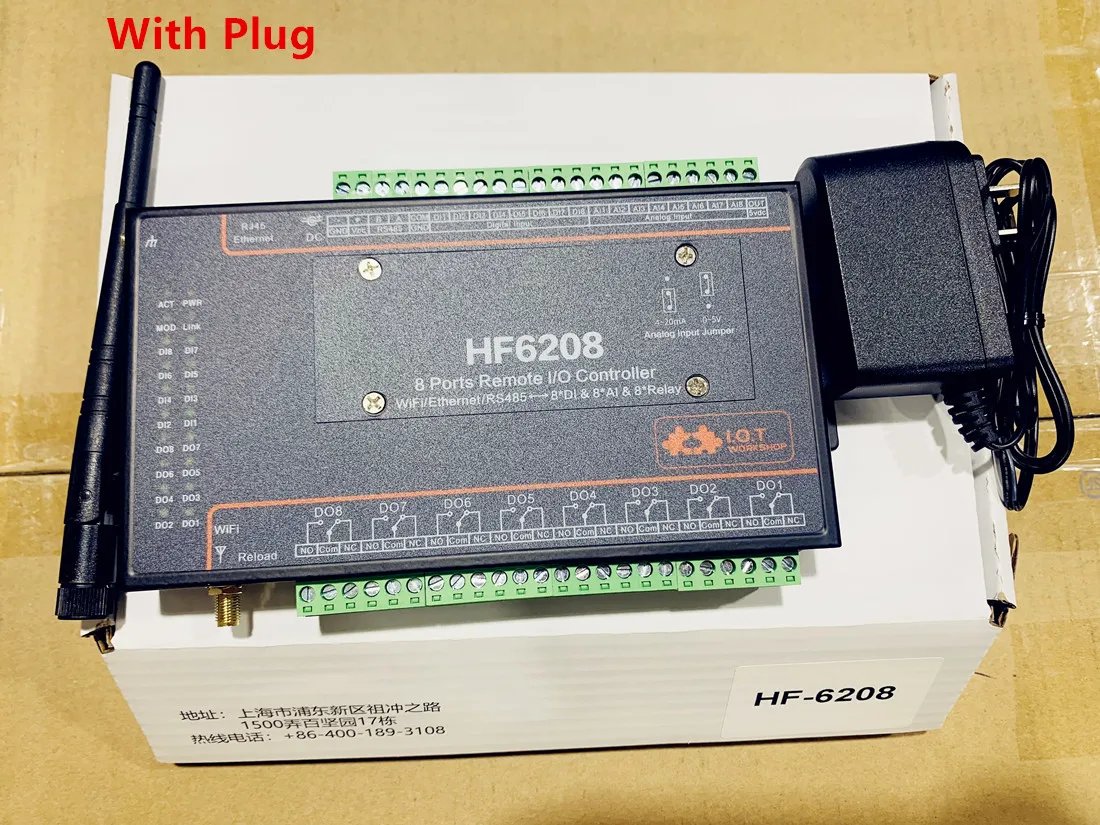 Контроллер ввода-вывода HF 6208 8 DI DO каналов RS485 Ethernet Wi-Fi пульт дистанционного