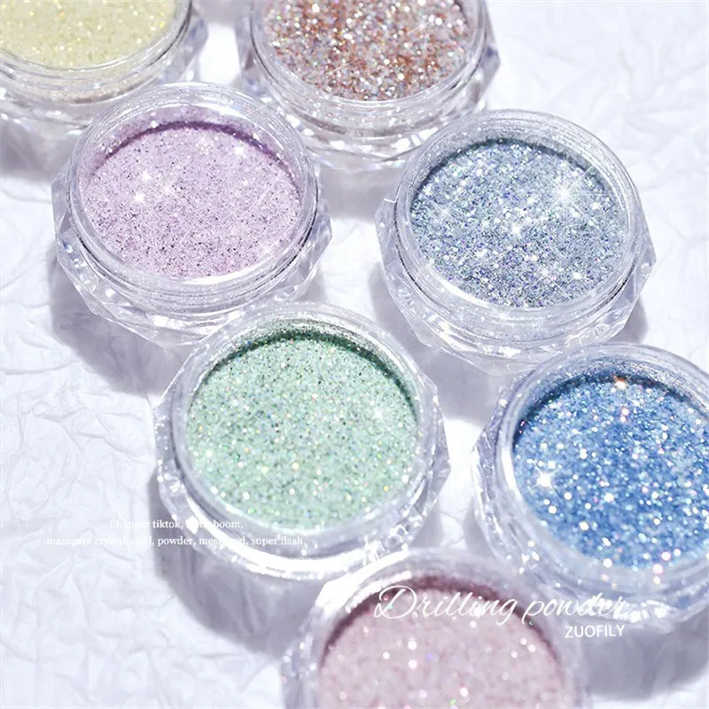 8 Colors Nail Crystal Diamond Powder Rainbow Color Glitter Shiny Pigment Holographic Glass Micro Drill Nails Art Decoration |