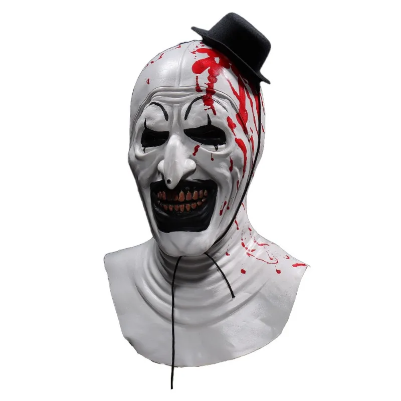 

Clown Mask Bloody Terrifier Art The Cosplay Creepy Horror Demon Evil Joker Hat Latex Helmet Halloween Costume Props Party