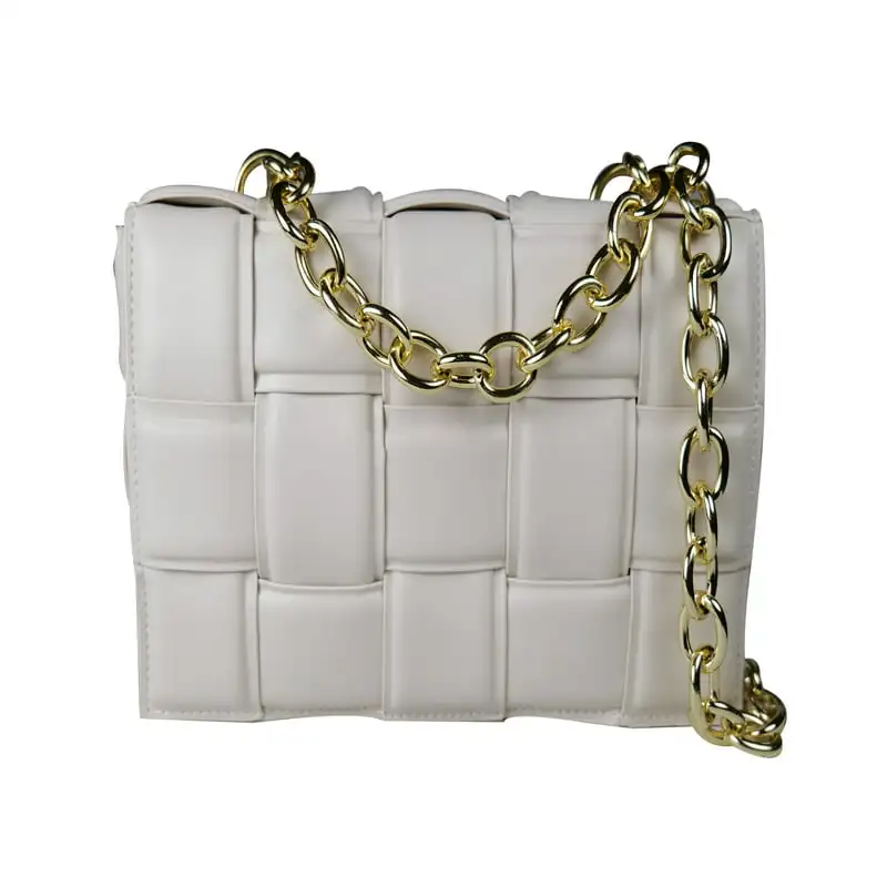 

Woven Padded Cassette-Style Crossbody Handbag Purse for Women with Adjustable Strap or Chain Bag (Offwhite-Chain)