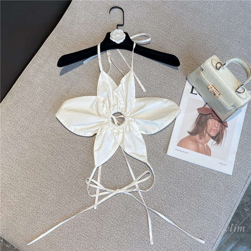 

Sweet Camisole for Women 2022 Spring and Summer New Sexy Pure Flower Design Halterneck Top Female Outwear