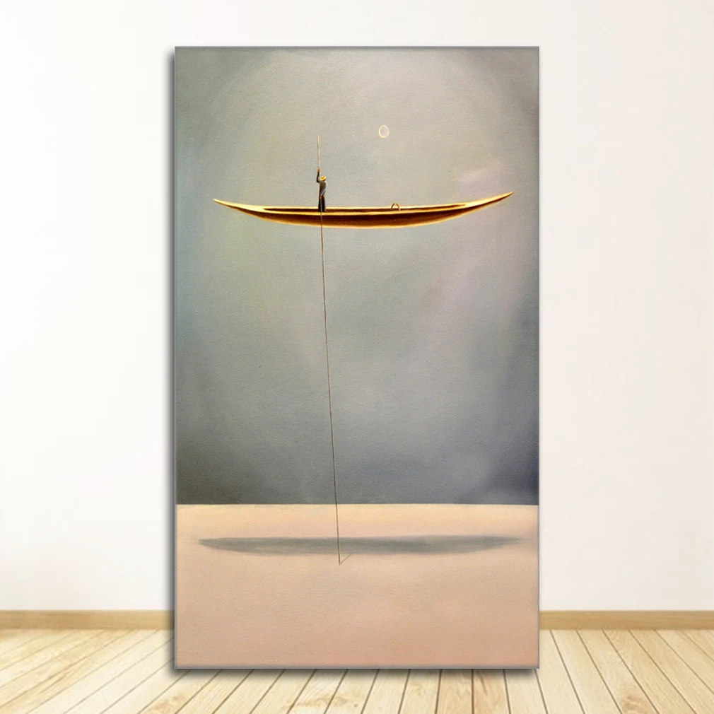 

Печать настенная картина в скандинавском стиле, декор для гостиной, Золотая лодка, абстрактная картина на холсте, минималистичный пейзажный художественный плакат