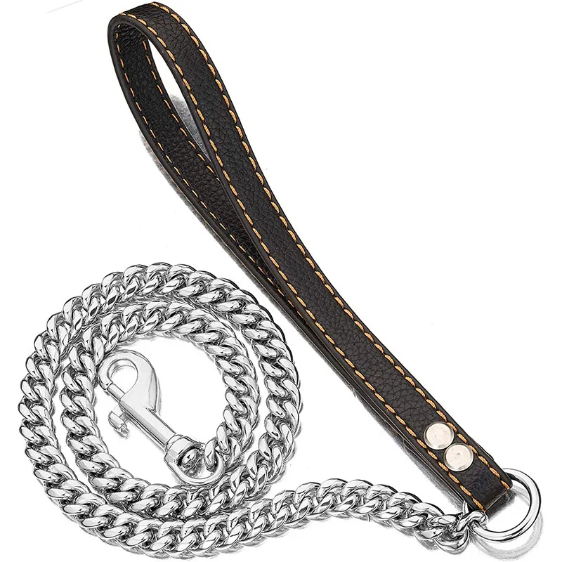 

Anti-bite With 120cm Chain Chew Metal Dog Giant Duty Training Chain Leash Leash Leather Handle Dog Dog Heavy Proof Durable Leash