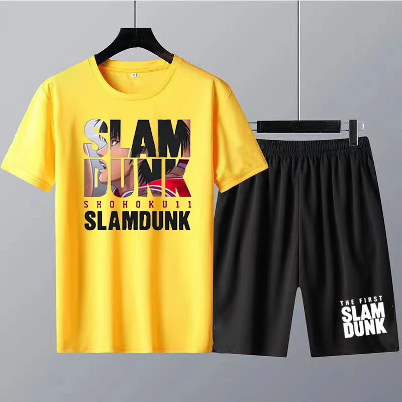 Japanese SLAM DUNK Print Men T Shirts Suit Sakura Hanamichi Shorts Sets 2 Piece Outfits Sets Cotton Kaede Rukawa Free Shipping