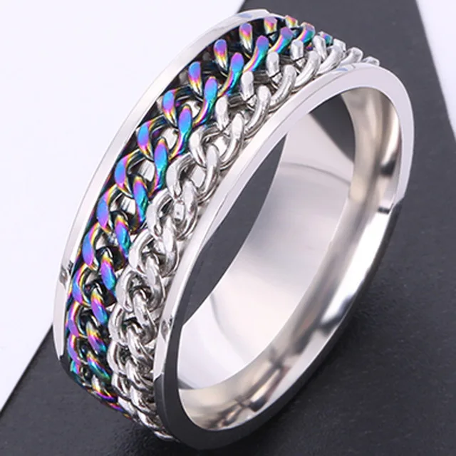 

Rotate Rotating Anxiety Fidget rings Titanium Stainless Steel Chain Spinner Finger Ring For Men Blue Gold Black Punk Rock Gift