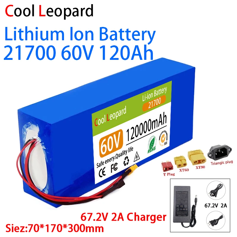

60V 120AH 16S5P 3000W High Power 21700 Battery With Built-in 100A BMS, For Scooter Motorcycle Rechargeable Battery+67.2V Charger