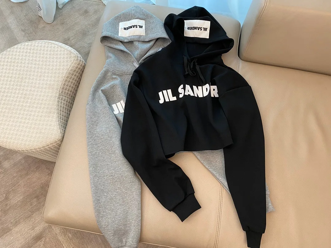 

New 21FW Autumn Letters Printed Patch Hooded Lace-up Long Sleeve Short Loose Women's Sweater long sleeve thick hoodie