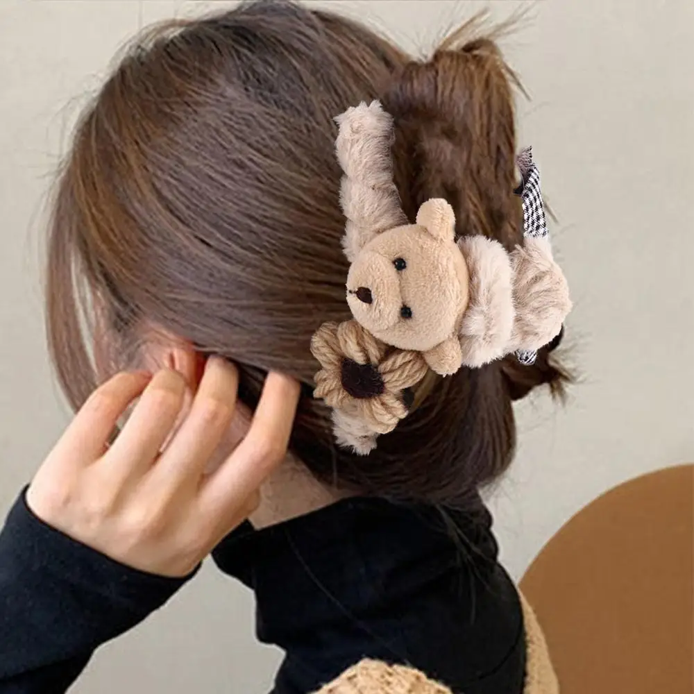 Shark Clip Large Plush Flower Bow Headwear Korean Style Crab Clips Women Hair Accessories Bear Claws