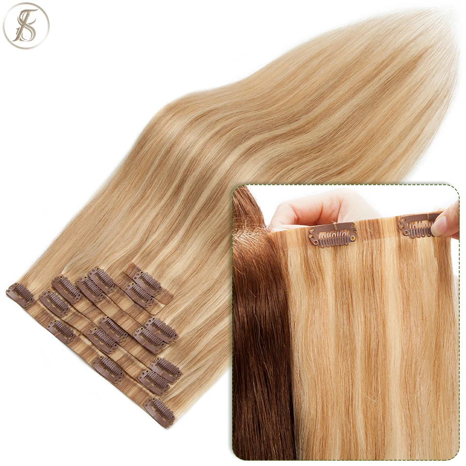 TESS Natural Hair Extensions 115g Clip In Human Hair Extension Straight Full Head Brazil Human Hair 7pcs/set Tape In Extensions