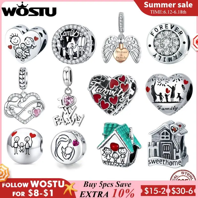 WOSTU Hot Sale 925 Sterling Silver Forever Family Dangle Charm Home House Enamel Beads Pendant Fit Original Bracelet DIY Jewelry