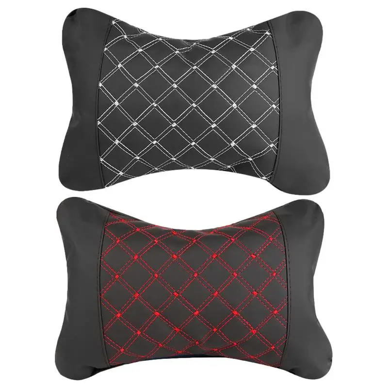 

PU Leather Knitted Car Pillows Headrest Neck Rest Cushion Support Seat Accessories Auto Black Safety Pillow Universal Decor