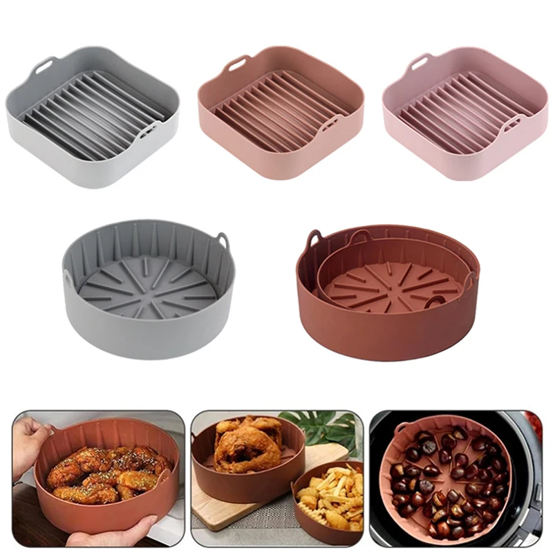 

1pc Air Fryer Silicone Grill Pan Reusable Silicone Pot Baking Basket Baking Tool Tray Multifunctional Silicone Pad Accessories