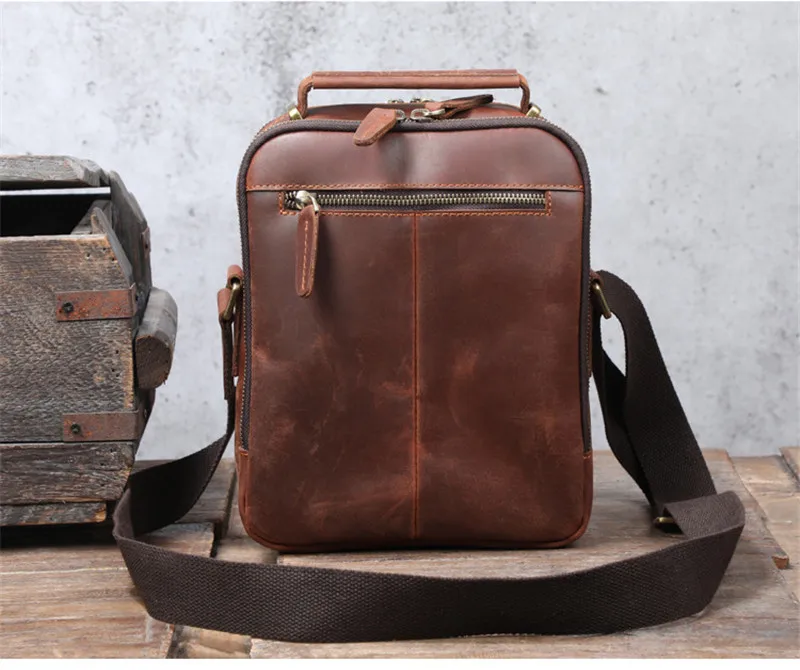 Vintage crazy horse cowhide men's work handbag outdoor business luxury high quality genuine leather shoulder crossbody bag